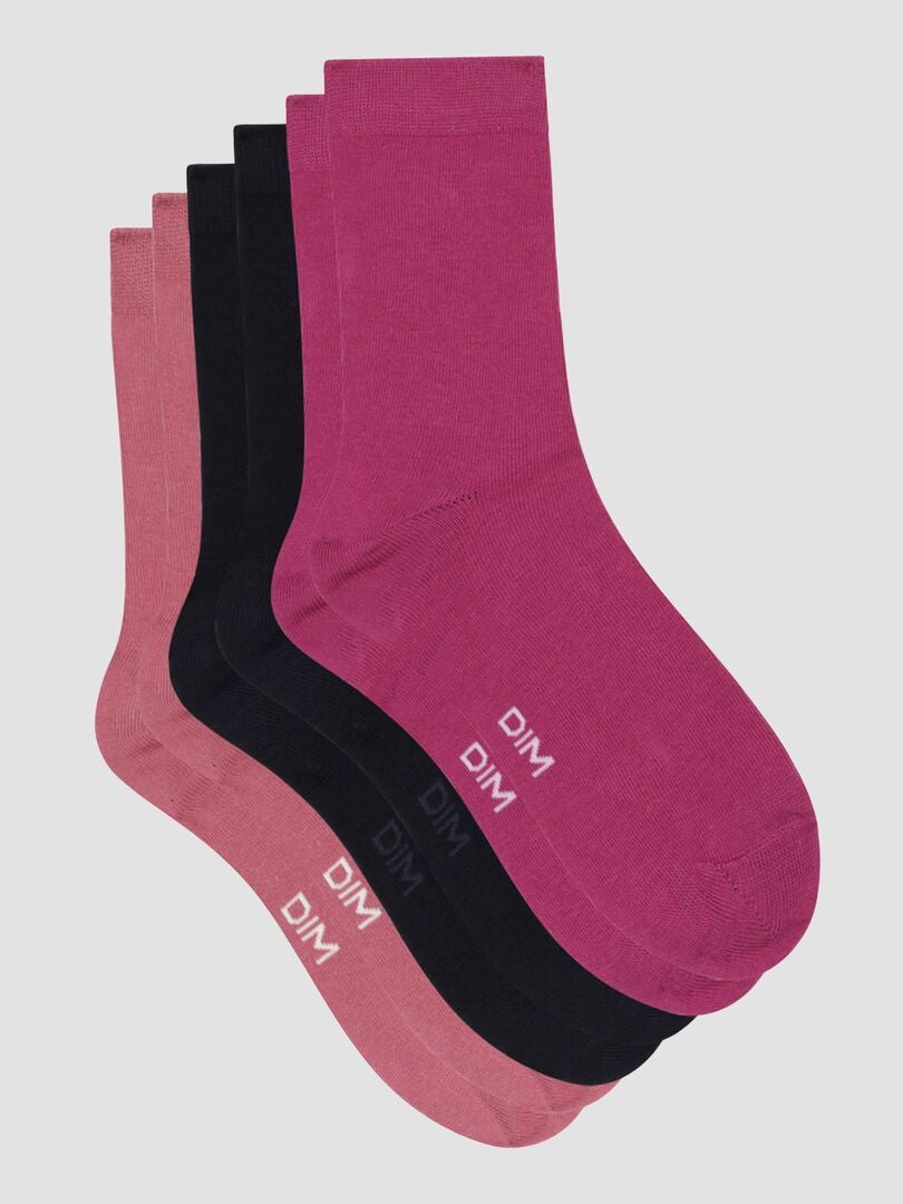 Set van 3 paar 'DIM' sokken - Roze/Marineblauw