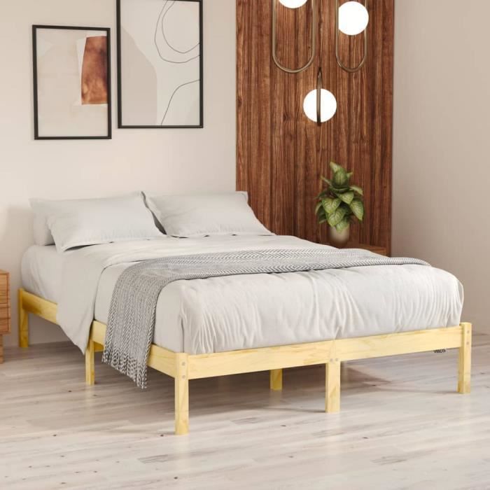 Estructura de cama vidaXL de madera maciza de pino, 140x190 cm.