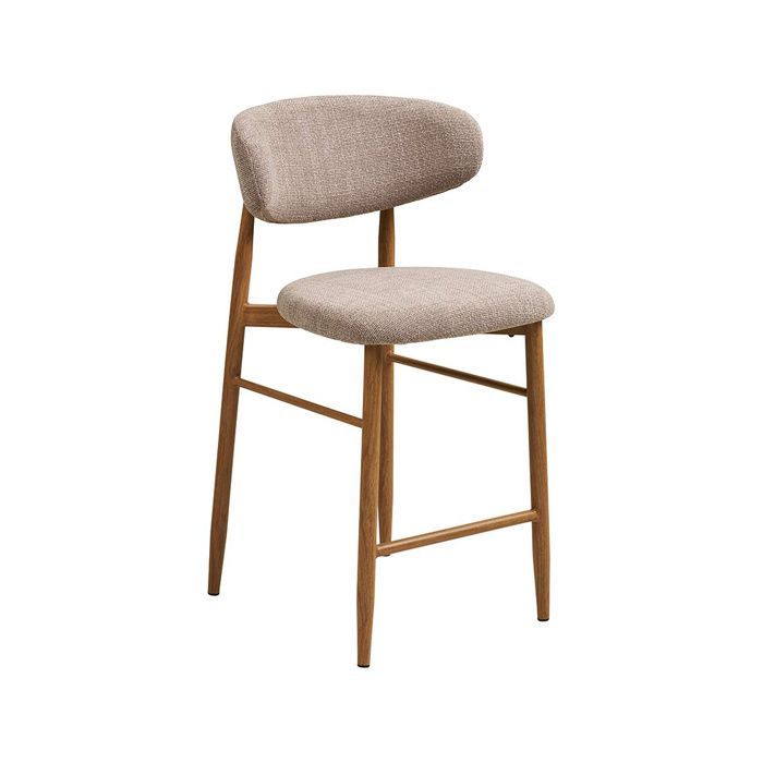 Eddie - lot de 2 tabourets en tissu texturé - pieds en acier effet bois - Bois / Beige