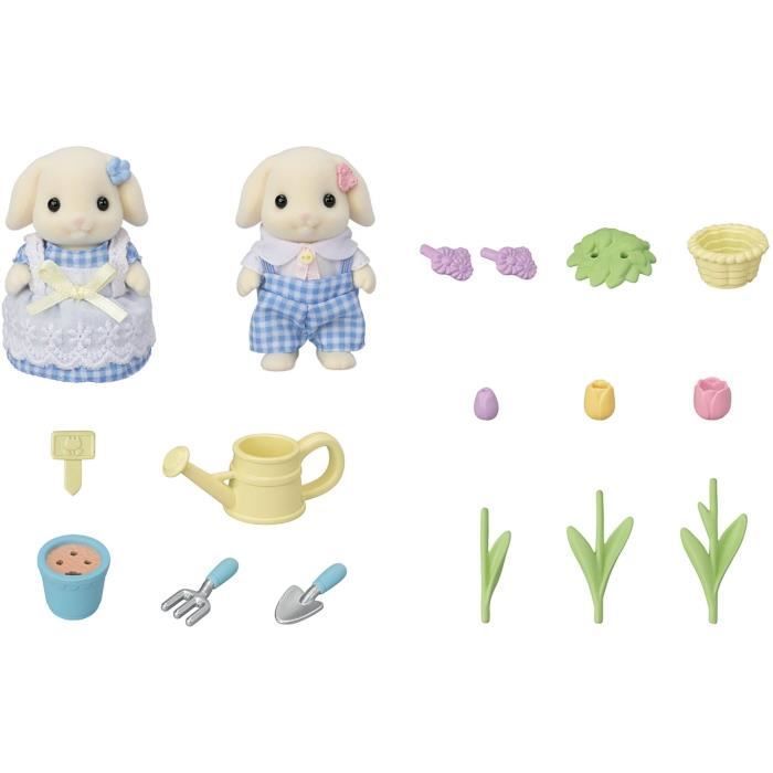Doll - SYLVANIAN FAMILIES - Brother and Sister Lop Rabbit - Gardening - Articulated - Multicolored