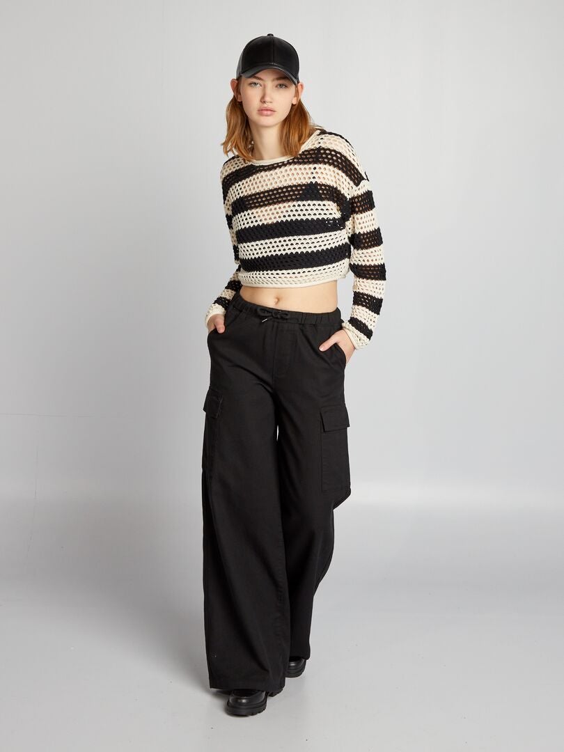 Wijde broek met zakken - zwart