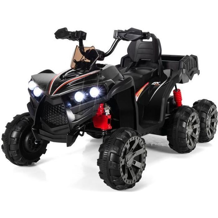 Quad eléctrico COSTWAY de 12 V para niños, con 6 ruedas, 4 motores, caja de almacenamiento trasera, luces LED, música, función de cuentos, puerto USB, para mayores de 3 años, color negro.