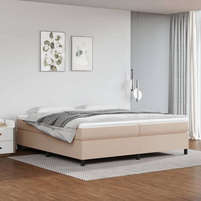 Brun 200 x 200 cm - Træseng - Maksimal belastning 150 kg - Cappuccino fjedreseng 200x200 cm kunstlæder 005_299496