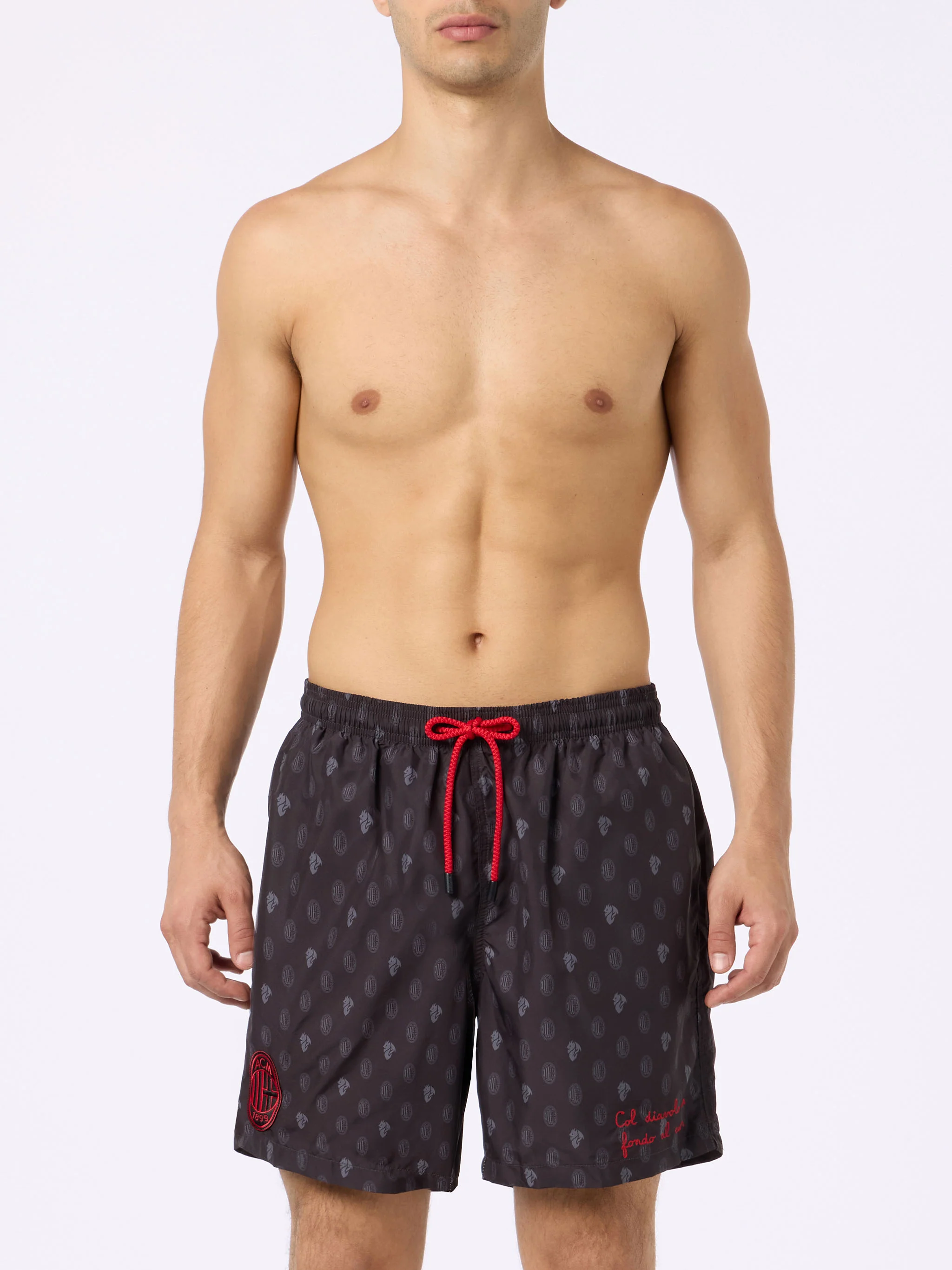 Man Lighting Swim Shorts | Milan Logo Print & Patch | AC Milan Special Edition | Quick Drying | Lightweight Fabric | MC2 Saint Barth