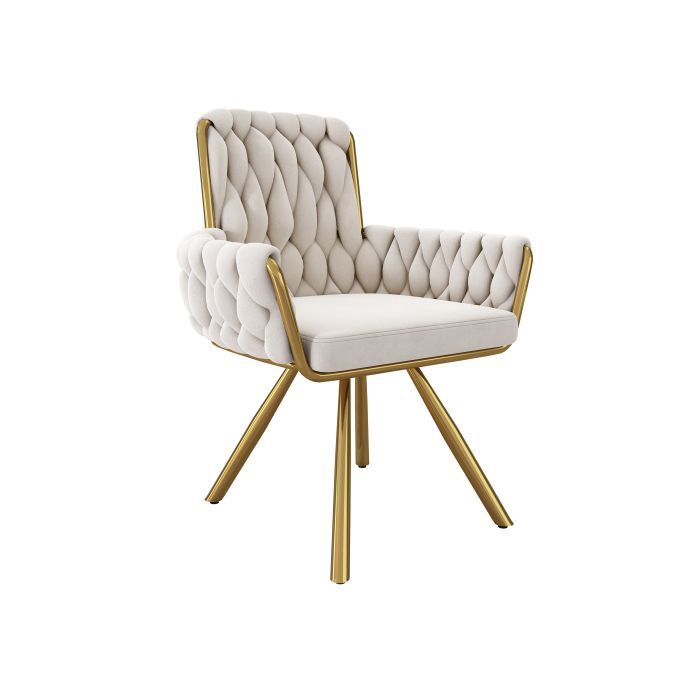 Juego de 2 sillones giratorios SogesHome de terciopelo, con base en forma de estrella y estructura metálica en color beige natural.