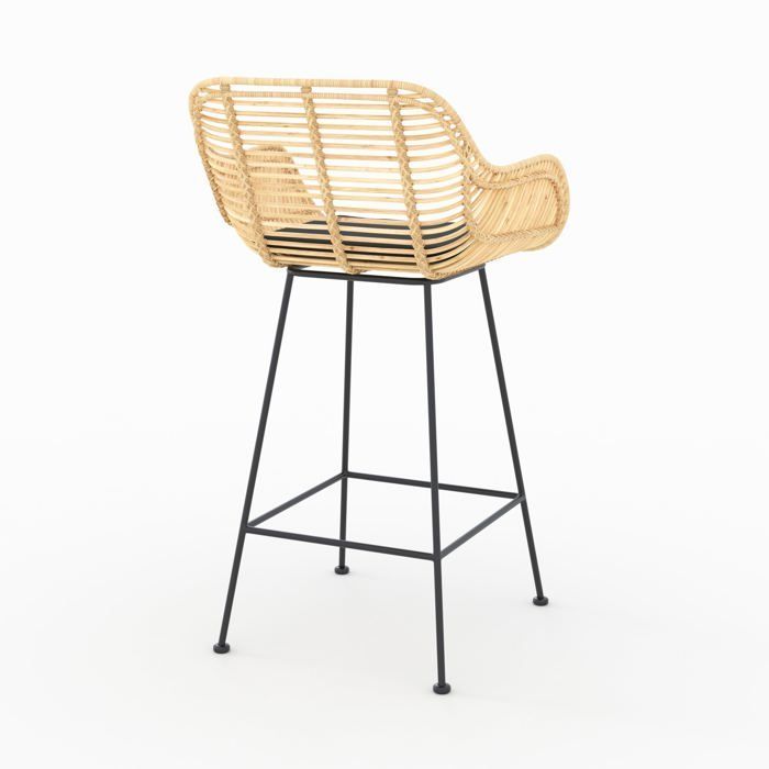 Juego de 2 sillas Pops de 66 cm para isla de cocina, de ratán y tela negra - Rendez-Vous Déco