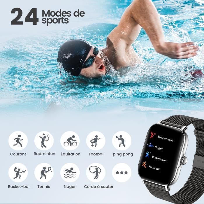 Montre connectée CHRONUS unisexe étanche - tracker d'activité (cardio, tension, sommeil, podomètre, calories) pour Android/iOS