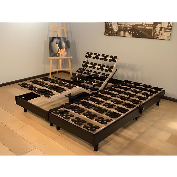Base de cama ajustable negra con listones - 80x200 - OFERTA ÚNICA - Con listones - 10 filas de 4 listones Arnitel