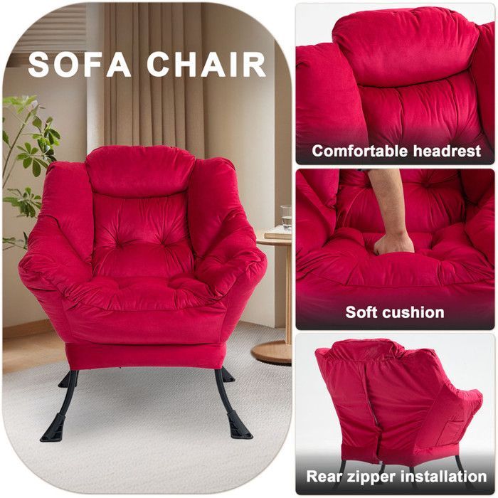 Sillón de 75 x 80 x 85 cm, mecedora de metal con bolsillos laterales, silla de lactancia minimalista, color rojo.