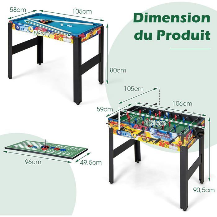 COSTWAT 12-in-1 Multi-Game Table - 22 Players - Billiards, Hockey, Bowling, Foosball, Air Hockey, Ping-Pong, Chess, Poker - Adjustable Legs
