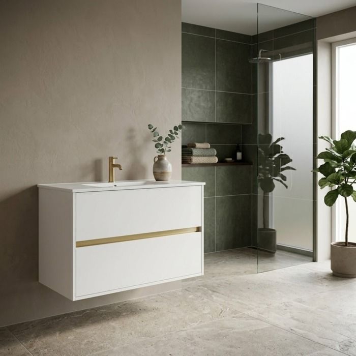 Musea Vanity Unit with Single Sink - White and Brushed Gold - Essebagno
