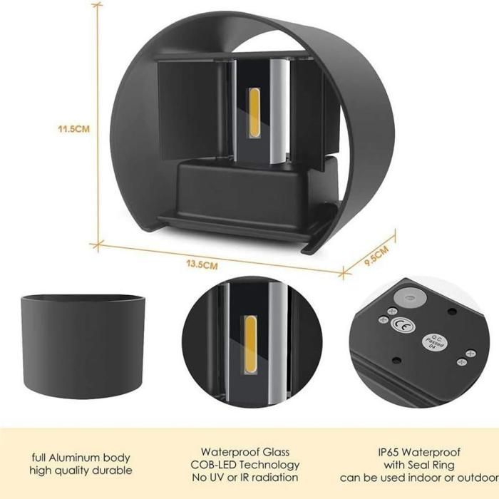 Aplique de pared - SMOTOP - 12W - Negro - Aluminio