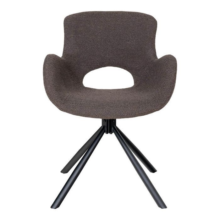 HERMOS - Juego de 6 sillas de comedor de tela bouclé color topo con base giratoria de metal negro.