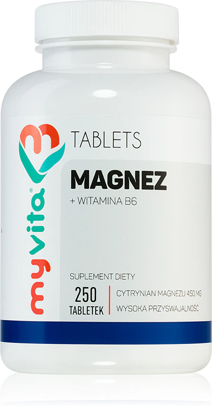 Tablety s výživovým doplnkom MyVita Magnesium + B6 450 mg na podporu zdravia kostí a zubov
