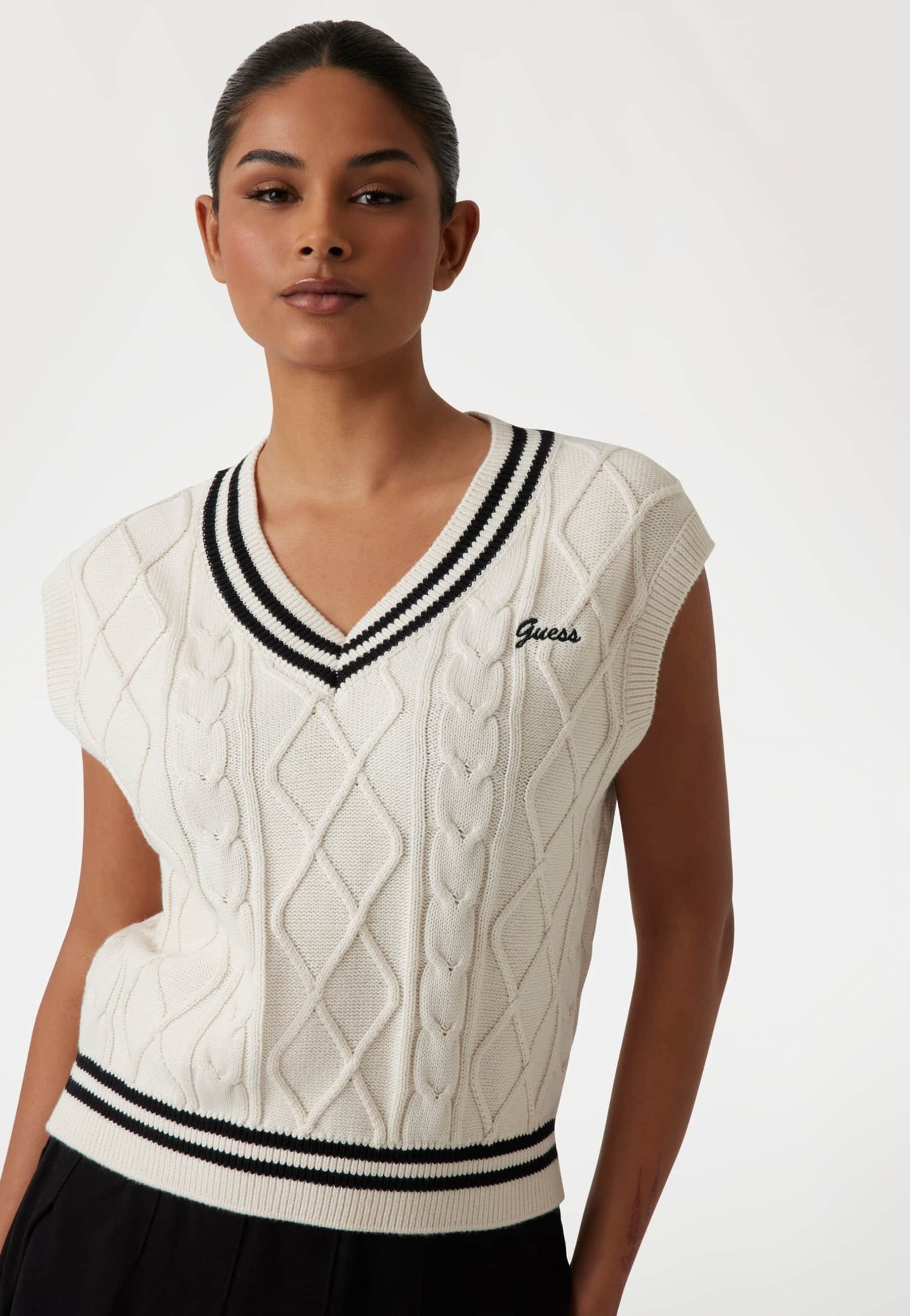 Guess sweatshirt met gevlochten V-hals - veelkleurig, wit