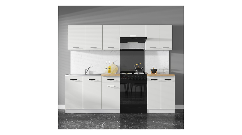 Komplet kuchenny  Junona Line 240 cm kredowy połysk z blatem
