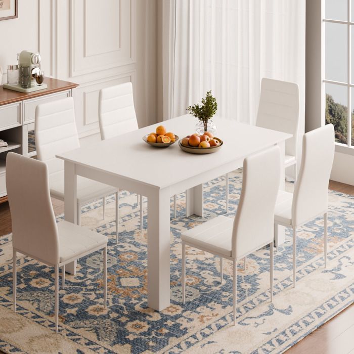Set da pranzo Mondeer con 6 sedie, set da sala da pranzo con 6 sedie per sala da pranzo, cucina, soggiorno, 138L x 90W x 75H