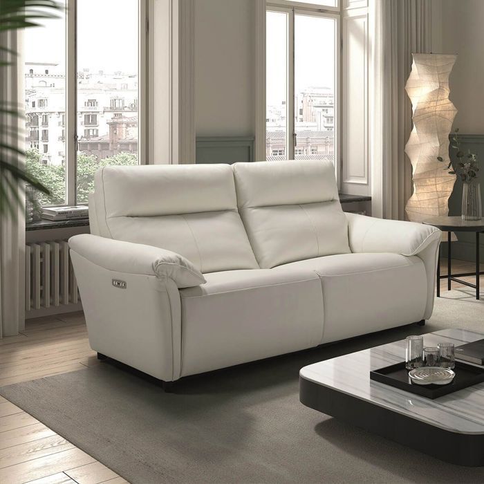 MAZARO - Canapé 3 Places Relax Electrique Cuir Blanc