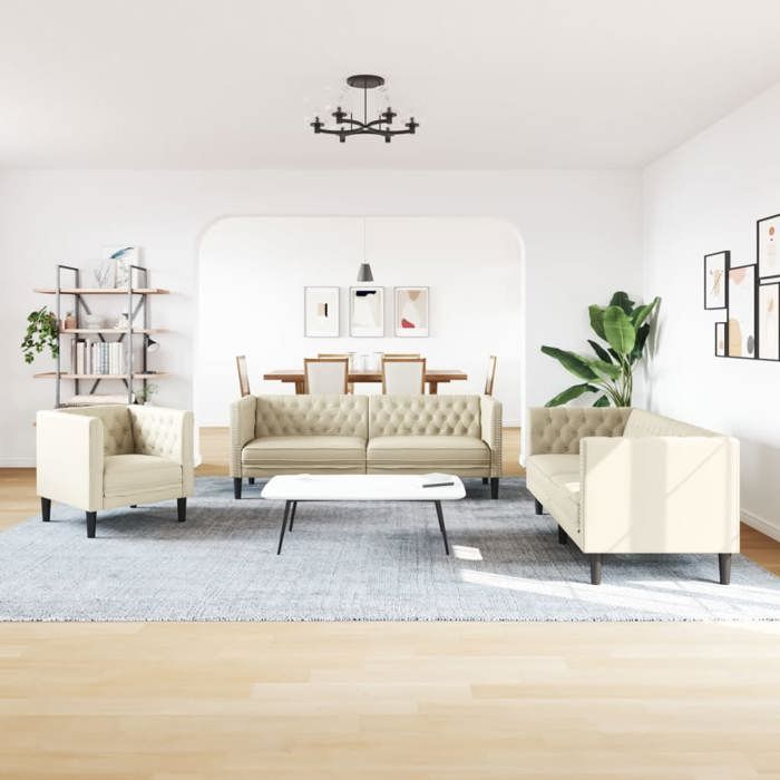 Set divano Chesterfield a 3 pezzi in similpelle color crema vidaXL, divano, seduta, divano relax, divano comfort, 3209268