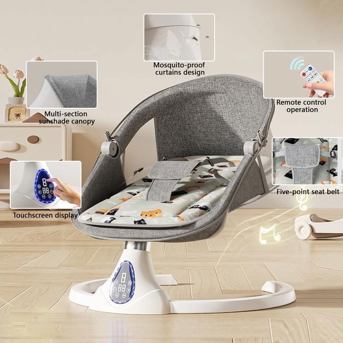 Electric Baby Swing - 5 swing modes - 5-point harness - 0-24 months up to 15KG, with seat cushion - green