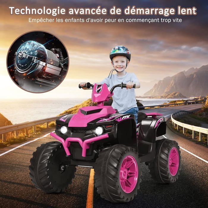 Quad eléctrico GOPLUS para niños - 2 velocidades (2,8-5 km/h) - Faro, claxon y reproductor de MP3 - Arranque suave - Rosa