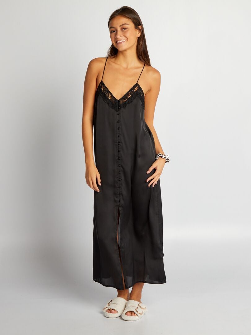 Babydoll lungo in raso - NERO