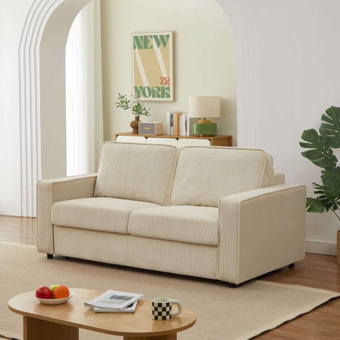 Sofá cama convertible de 3 plazas ROYAL Express en pana beige.