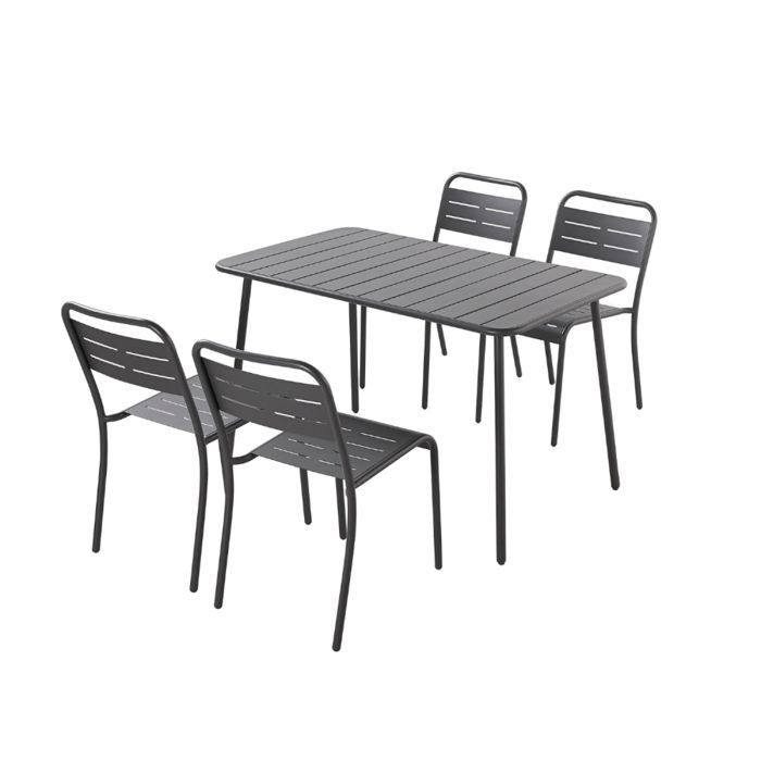 BERGAME - Conjunto de mesa de jardín de 120 cm y 4 sillas, gris oscuro