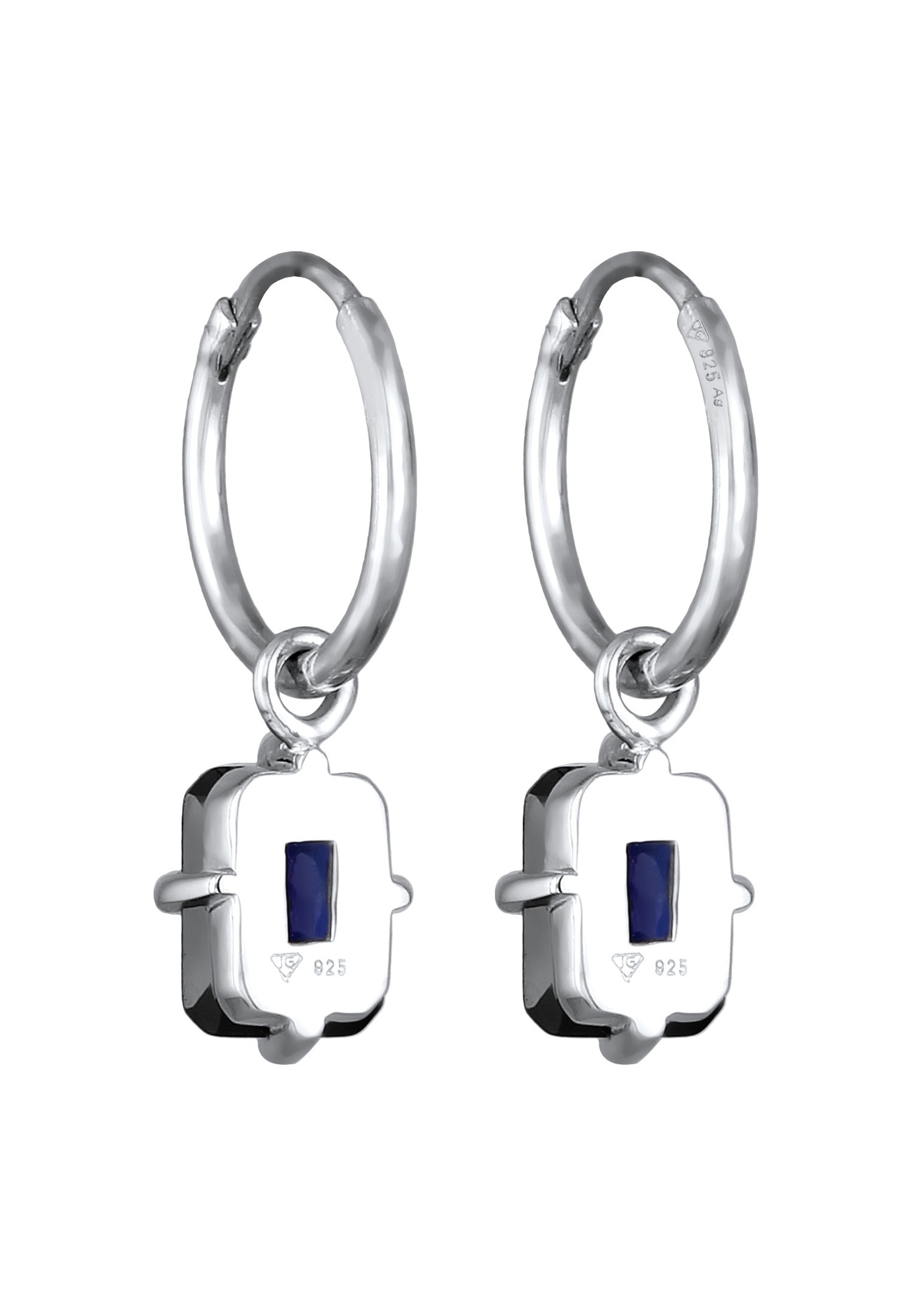 Elli PREMIUM Elli PREMIUM Créole Femmes Rectangle Saphir Bleu foncé Argent 925 Sterling Tenue de soirée