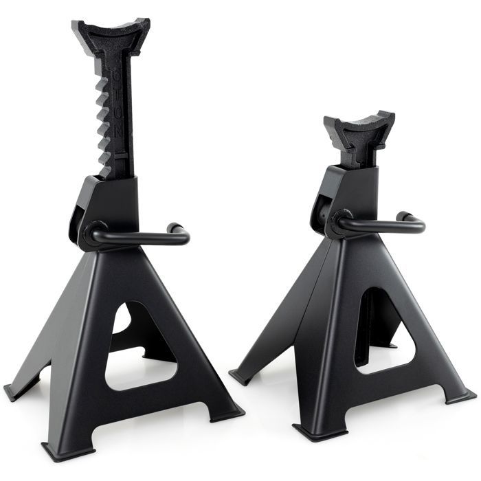 Juego de 2 soportes para gato hidráulico GOPLUS de hasta 6 toneladas - Altura ajustable de 360 a 585 mm - Estructura metálica robusta con palanca negra
