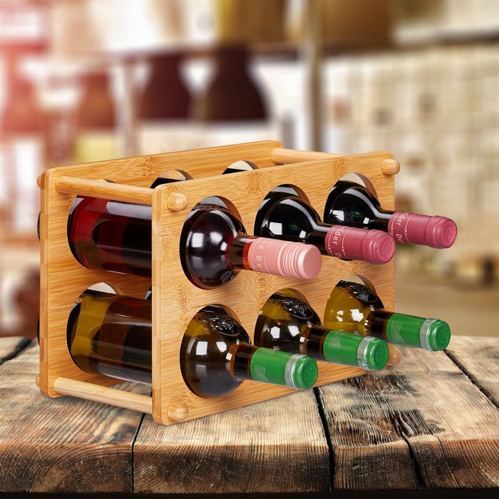 Botellero Relaxdays, 6 botellas, soporte para vino para cocina, bodega, sala de estar, almacenamiento de vino 21x32x18.5 cm, Natural