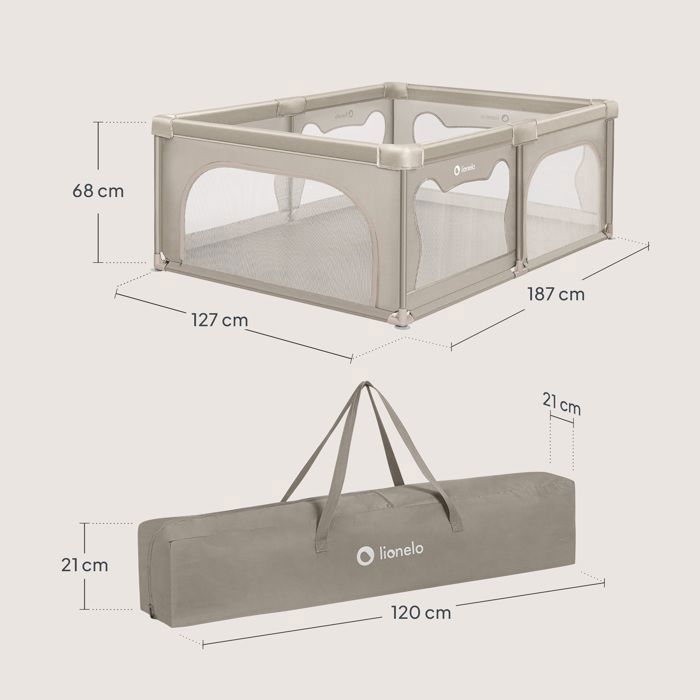 Parque infantil LIONELO Willow - 127 x 187 cm - Laterales de malla - Amplia y segura zona de juego - Rejilla protectora - Beige