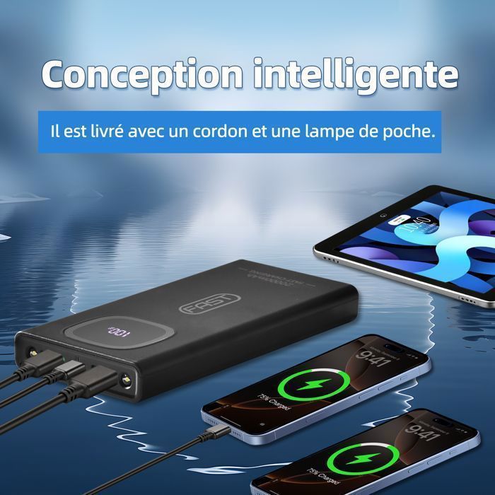 Batterie Externe, 22.5W 20000mAh Power Bank, Batterie Portable USB C Input & Output PD3.0 QC4.0 Charge Rapide Powerbank noir