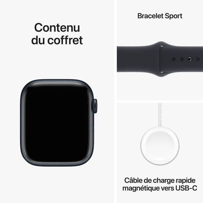 Apple Watch Series 9 GPS - 45 mm - Caja de aluminio Midnight - Correa deportiva Midnight - Talla S/M - Reacondicionado - Muy buen estado
