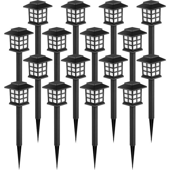 Lot de 12 lampes solaires LED d'extérieur étanches – 10 heures d'éclairage – Balises solaires pour allée de jardin/cour/terrasse