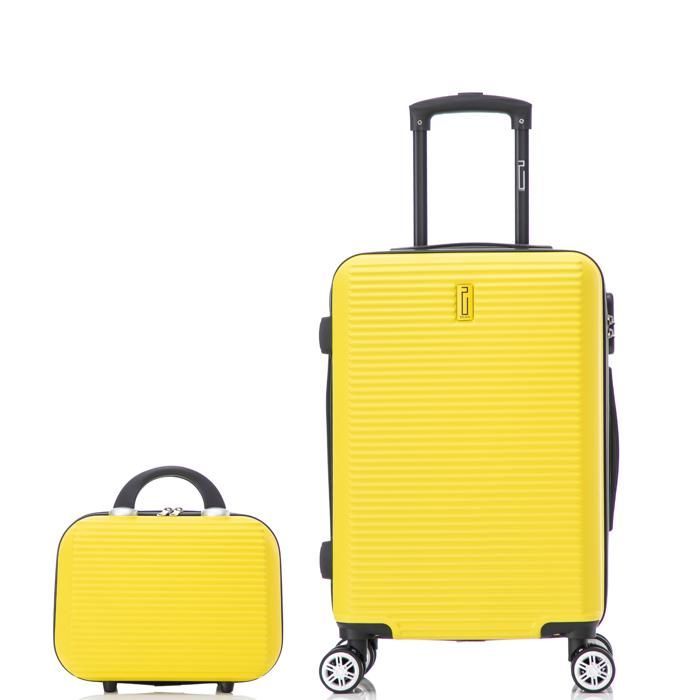 Valigia da cabina 55x35x25cm con beauty case | Valigia da weekend CELIMS | ABS | Lucchetto | 4 ruote a 360° | Gialla