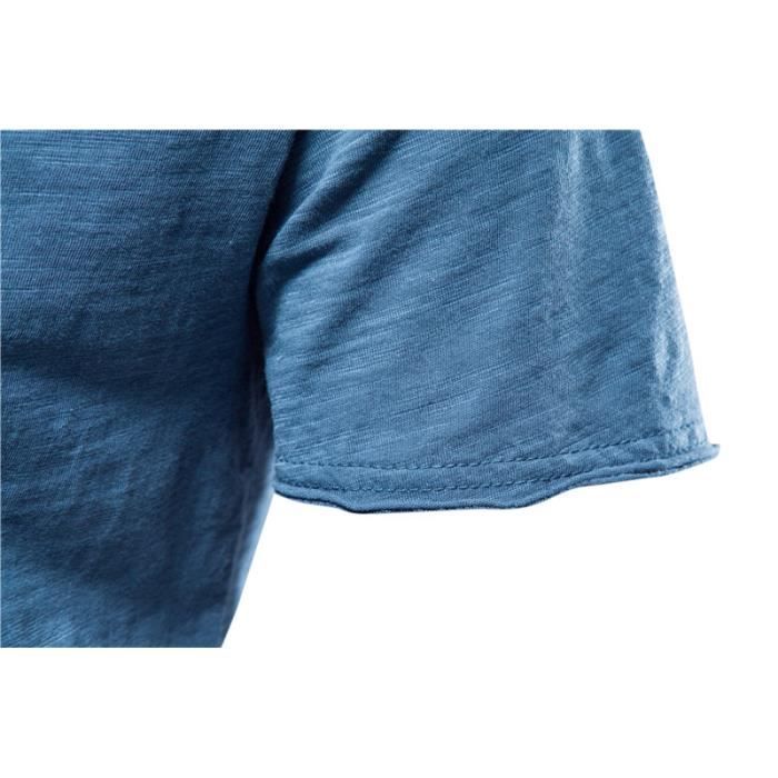 Camiseta de algodón bambú para hombre - FUNMOON - manga corta - cuello en V - negra