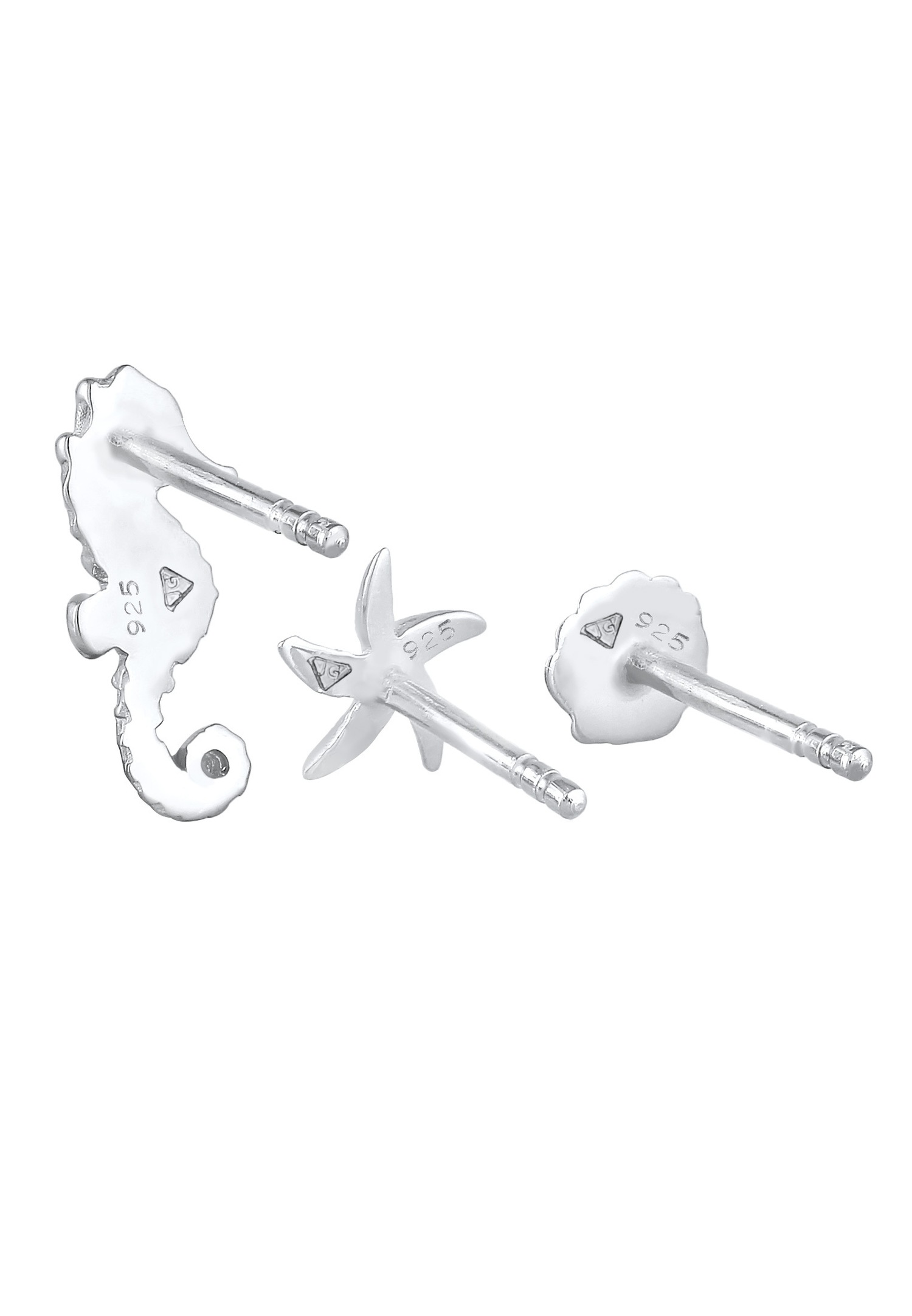 Elli Boucles d'oreilles d'été pour dames en argent sterling 925 : étoile de mer, coquillage, hippocampe.