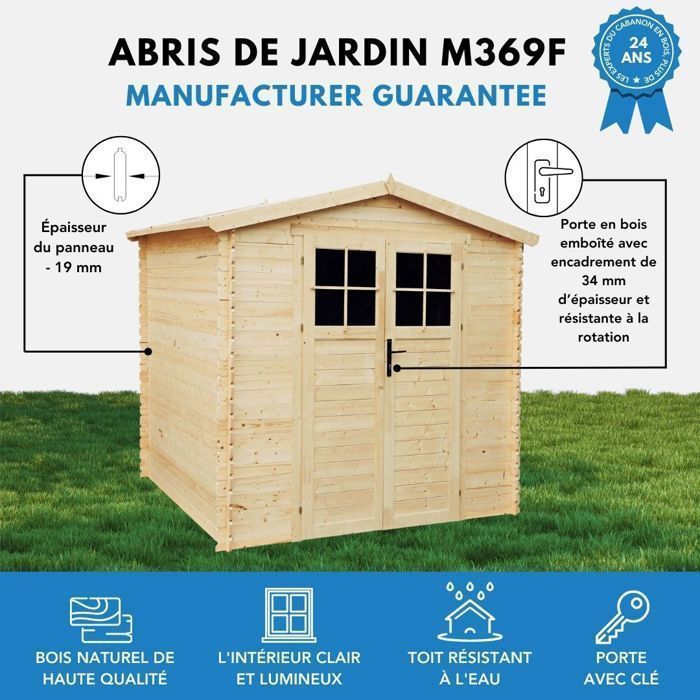 Wooden garden shed WITH TREATMENT FLOOR - W236xL226xH218 cm/ 4.33 m² - TIMBELA M369F+M369G