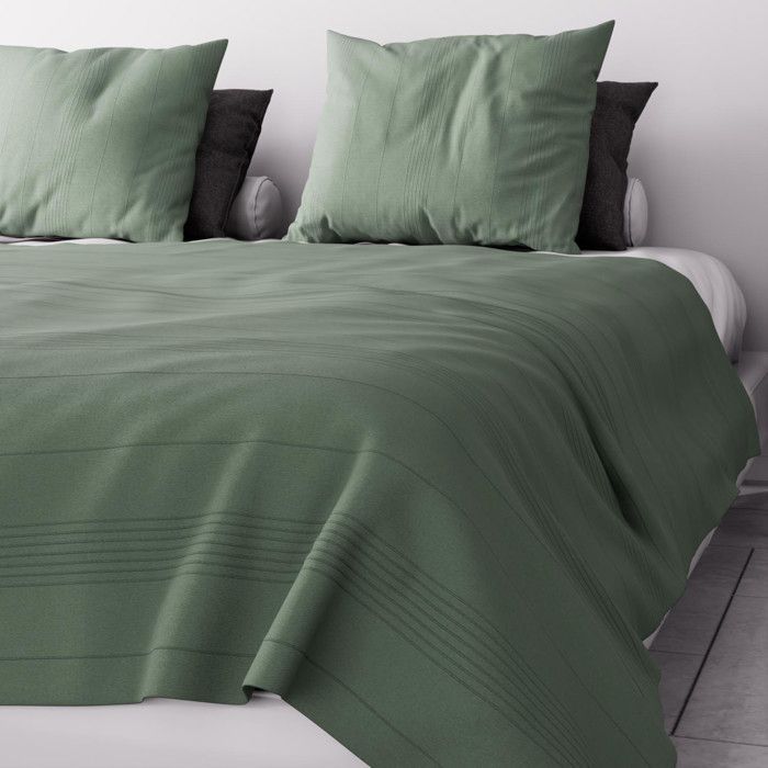 Jeté de lit - Soleil d'Ocre - Adèle - 240x220 cm - Vert - Fines rayures ton sur ton