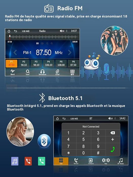 Radio para coche Podofo 1 DIN de 7 pulgadas con Bluetooth, Android Auto, CarPlay inalámbrico, enlace con espejo retrovisor, USB, controles en el volante, ranura para tarjeta TF y cámara de visión trasera.