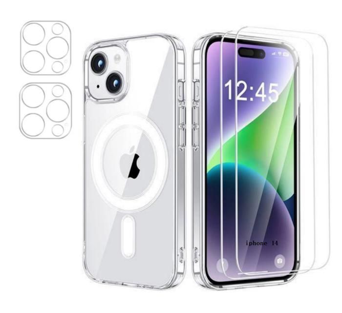 MagSafe-hoesje - HQSELECTION - iPhone 14 - Transparant - 2 gehard glazen schermbeschermers - Camerabescherming