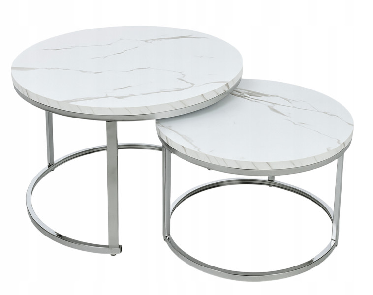 Zestaw 2 Stolików Kawowych Biały Marmur Nowoczesny Design K2216 Polomeble