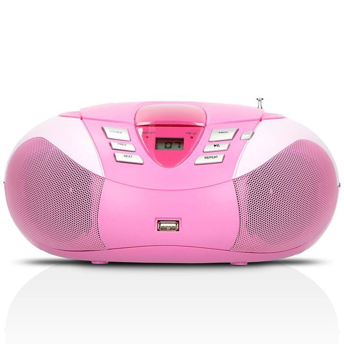 Lenco SCD-37 USB Rosa - Rádio FM portátil e reprodutor de CD/USB - Rosa