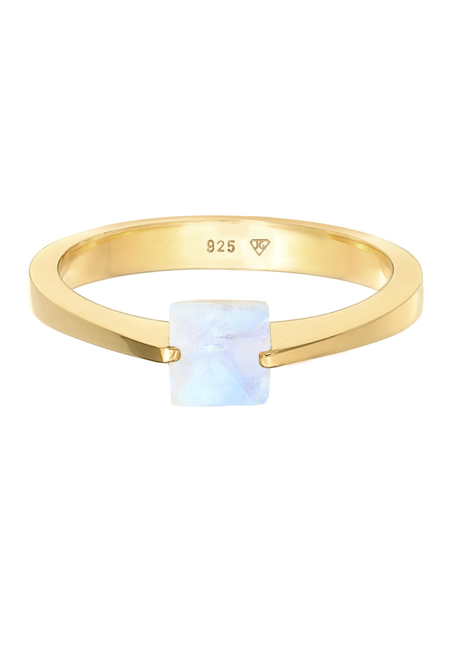 Elli PREMIUM Elli PREMIUM Bague Femmes bande solitaire quadrilatère avec pierre de lune en argent sterling 925 plaqué or