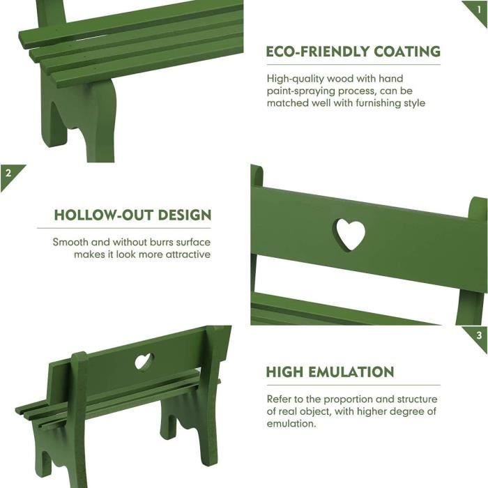Banc Miniature - Maison de Poupée - Vert - Bois - Décoration Intérieure - Accessoire Jardin