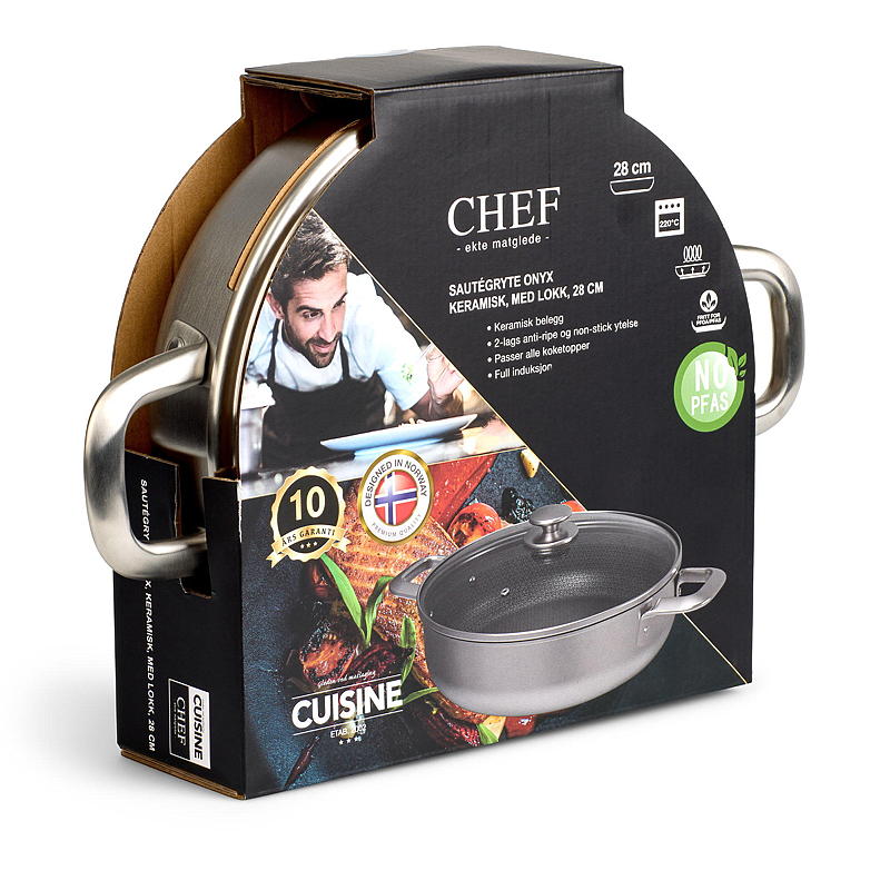 Olla para saltear Kitchen Chef de 28 cm de diámetro con tapa, cerámica Onyx.