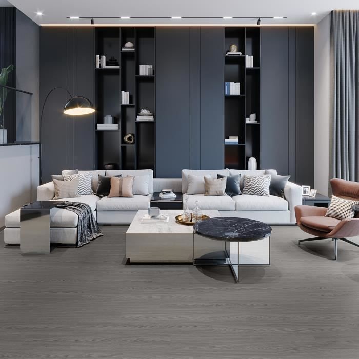 Suelo de PVC - AUFUN - Roble gris oscuro - 18 lamas - 2,51 m² - Antideslizante