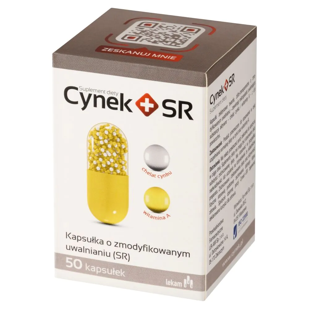 Cynek+SR, Suplement diety z cynkiem i witaminą A, Kapsułki