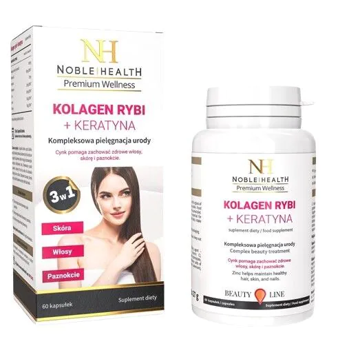 Noble Health Kolagen Rybi + Keratyna Kapsułki 60 kapsułek